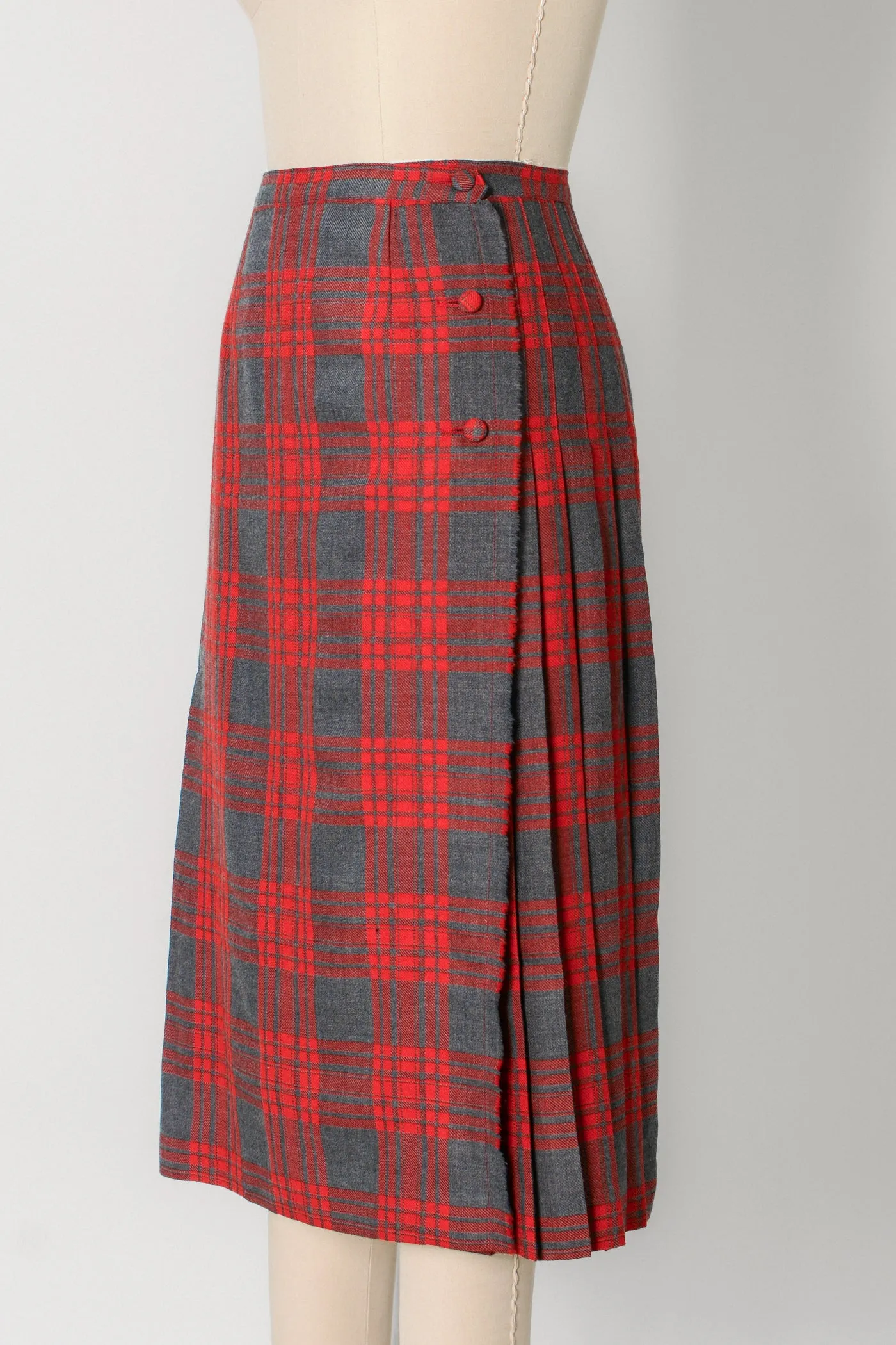Tartan Wool Pleated Wrap Skirt ~ 30W