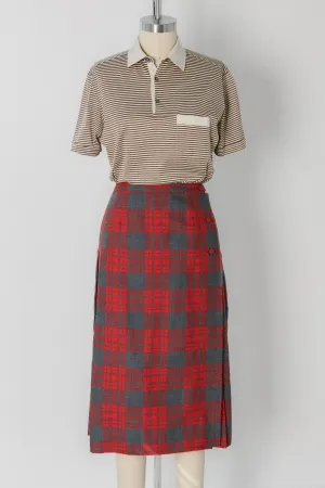 Tartan Wool Pleated Wrap Skirt ~ 30W