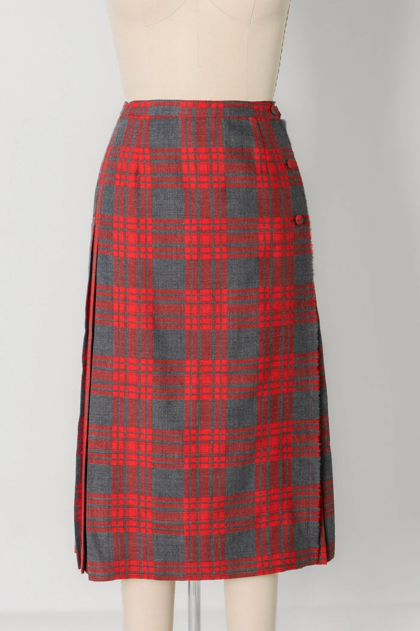 Tartan Wool Pleated Wrap Skirt ~ 30W