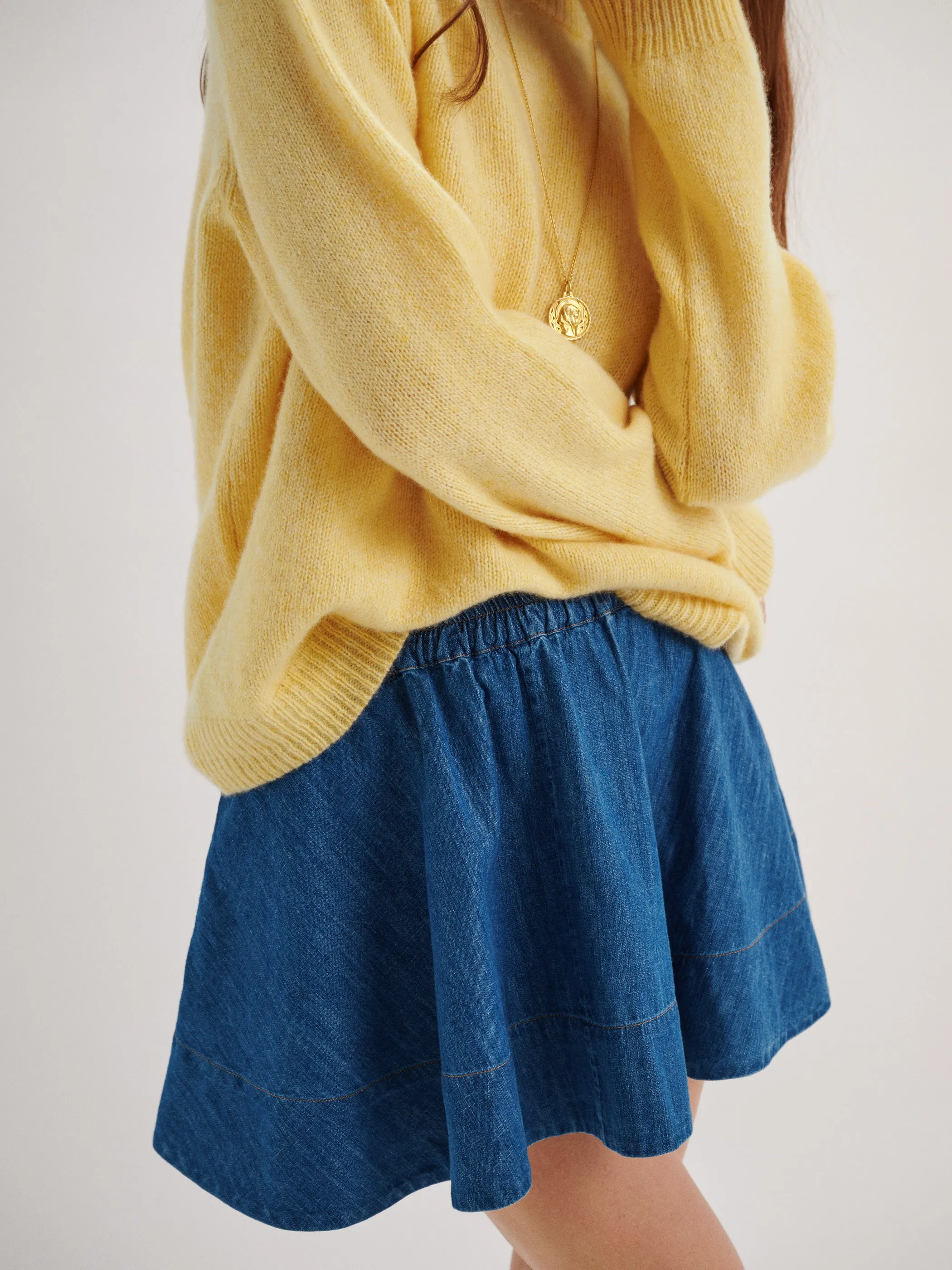 The Lina Mini Circle Skirt in Denim