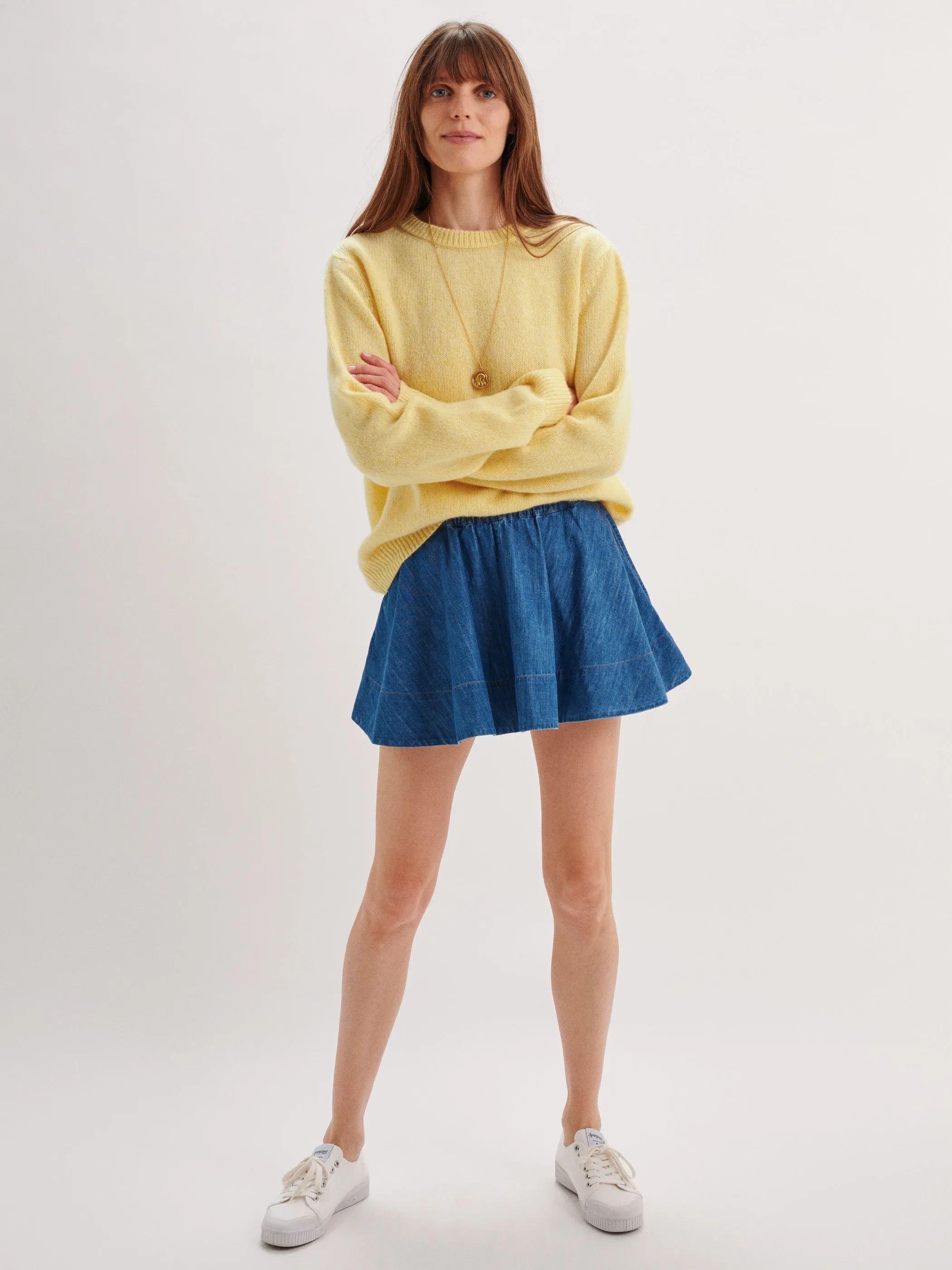 The Lina Mini Circle Skirt in Denim