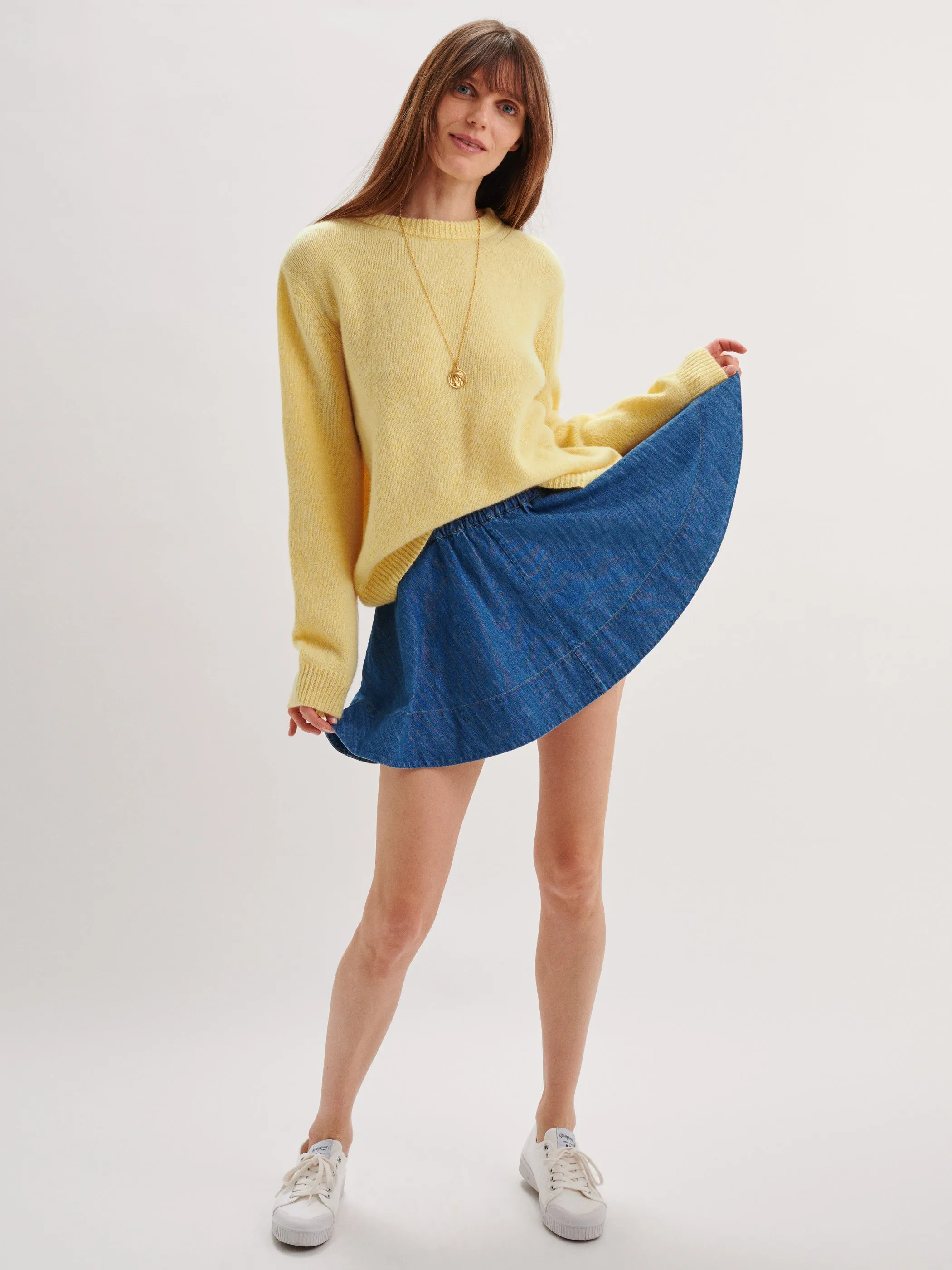 The Lina Mini Circle Skirt in Denim