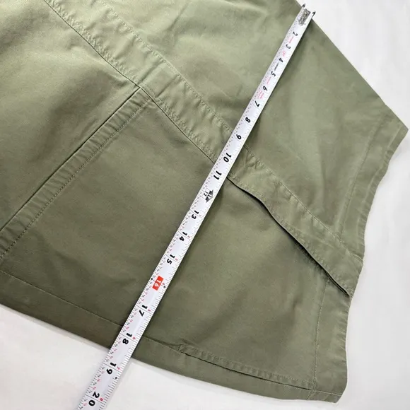 Theory Reconstructed Midi Denim Skirt Ruffle Trim High Waisted Cotton Green Sz 8