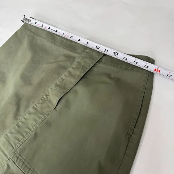 Theory Reconstructed Midi Denim Skirt Ruffle Trim High Waisted Cotton Green Sz 8