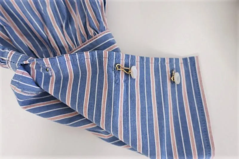 Tibi Garcon Striped Shirt Blue Poplin Size Extra Small Long Sleeve Top