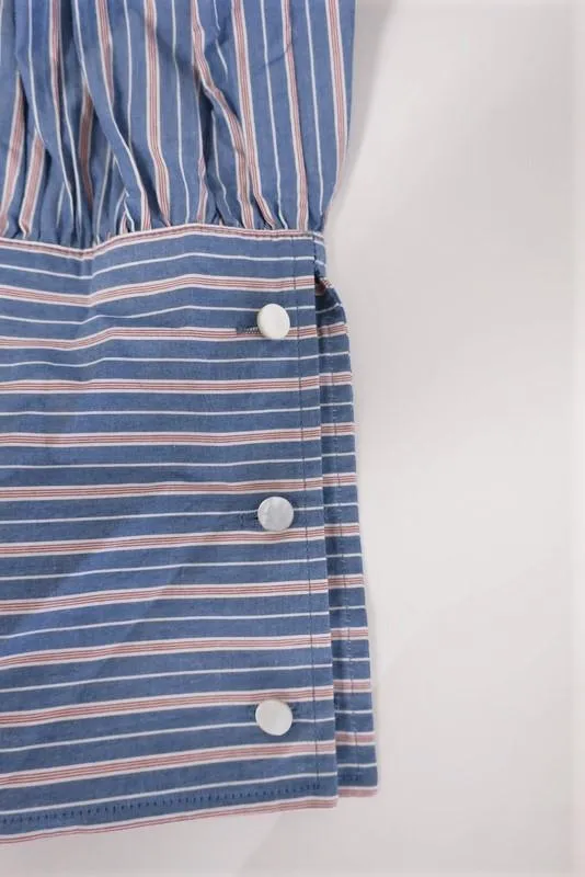 Tibi Garcon Striped Shirt Blue Poplin Size Extra Small Long Sleeve Top