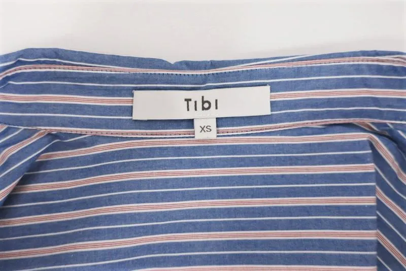Tibi Garcon Striped Shirt Blue Poplin Size Extra Small Long Sleeve Top