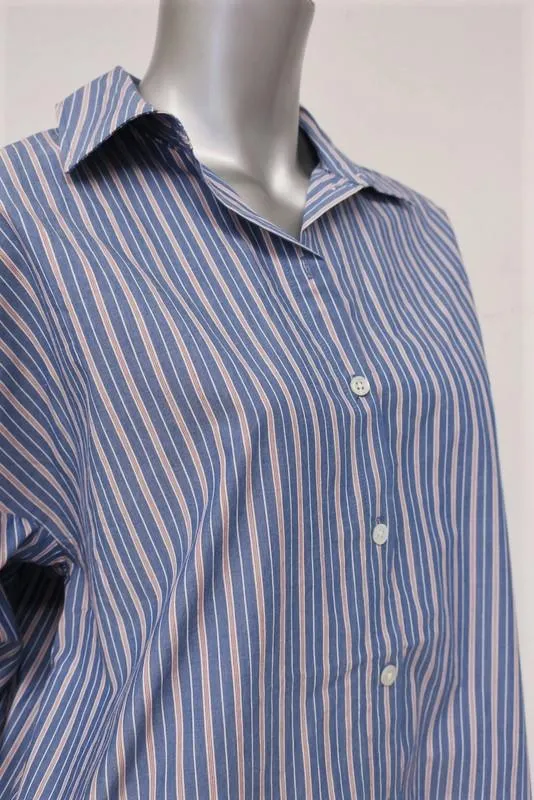 Tibi Garcon Striped Shirt Blue Poplin Size Extra Small Long Sleeve Top