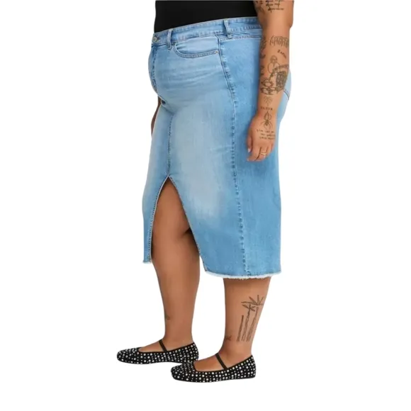 TORRID Plus Size Denim Front Slit Midi Skirt Size 16