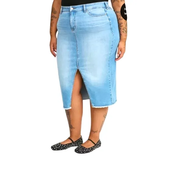 TORRID Plus Size Denim Front Slit Midi Skirt Size 16