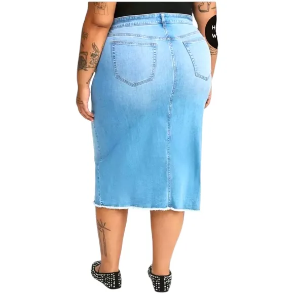TORRID Plus Size Denim Front Slit Midi Skirt Size 16