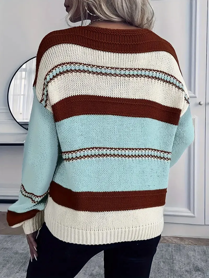 Tri-Color Knit Striped Sweater