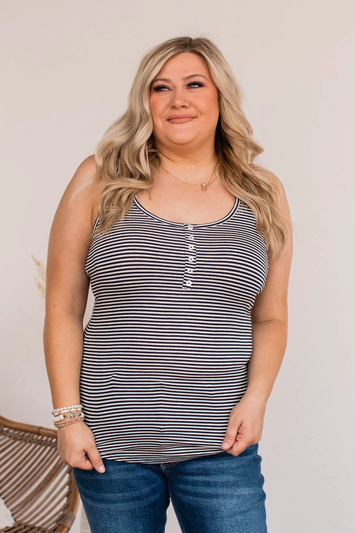 Tried And True Striped Tank- Navy