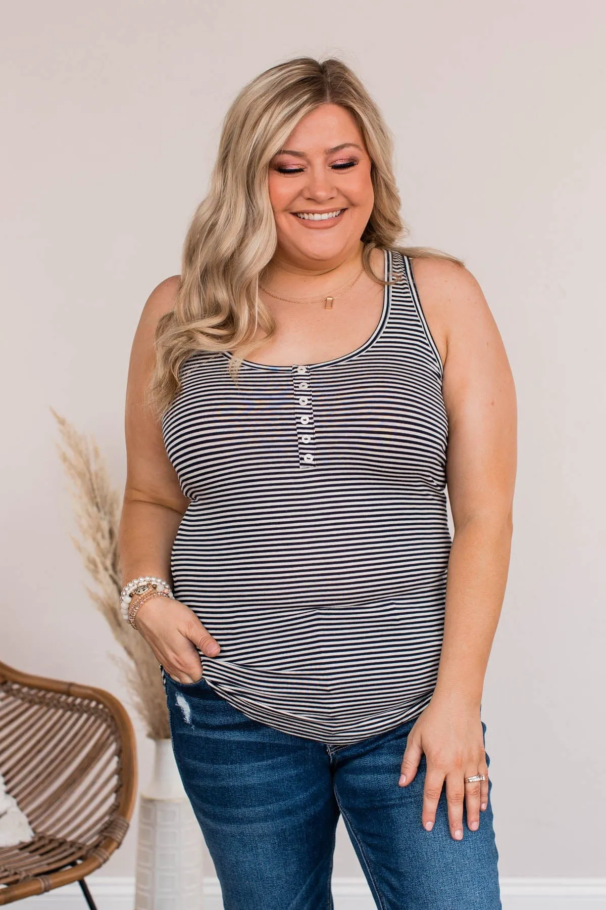 Tried And True Striped Tank- Navy