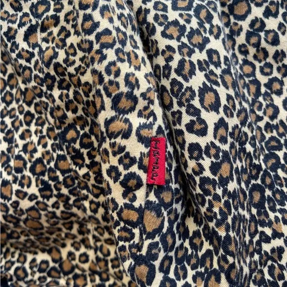 Tripp NYC leopard print Jean Skirt Denim Lace Up Lace Edging Vintage Size 16