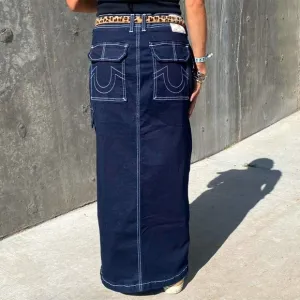 True Religion Jean maxi skirt denim cargo size 28 NEW NWT blue size 6