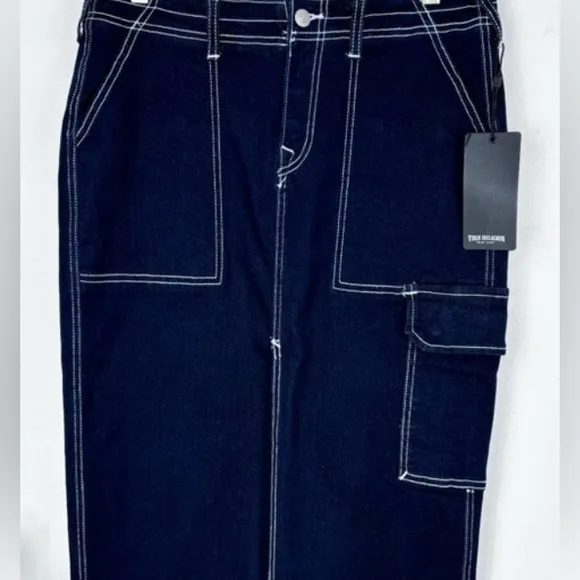 True Religion Jean maxi skirt denim cargo size 28 NEW NWT blue size 6