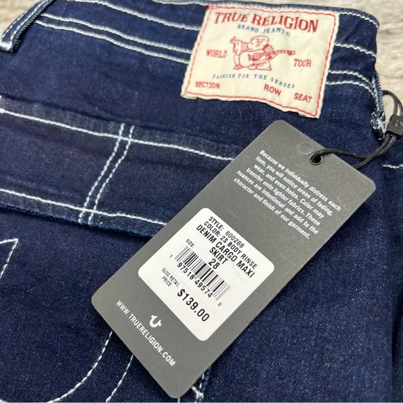 True Religion Jean maxi skirt denim cargo size 28 NEW NWT blue size 6