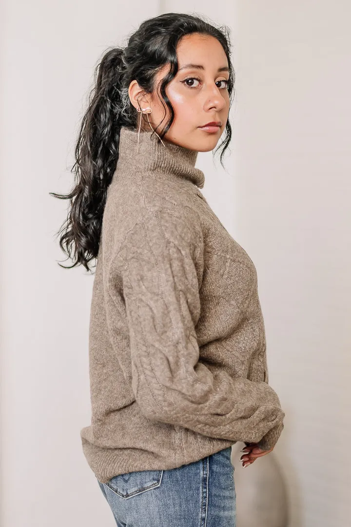 Twisted Knit Mock Neck Sweater | Mocha
