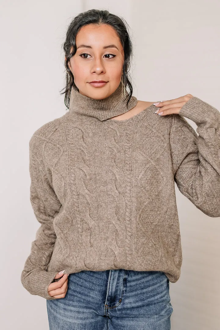 Twisted Knit Mock Neck Sweater | Mocha