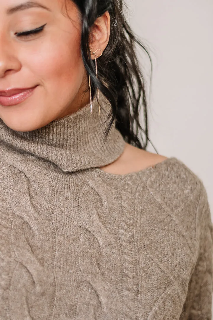 Twisted Knit Mock Neck Sweater | Mocha