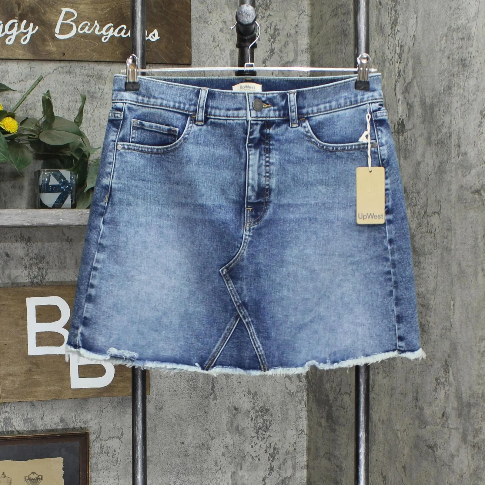 Upwest Womens Frayed Denim Skirt Medium Denim Blue 12