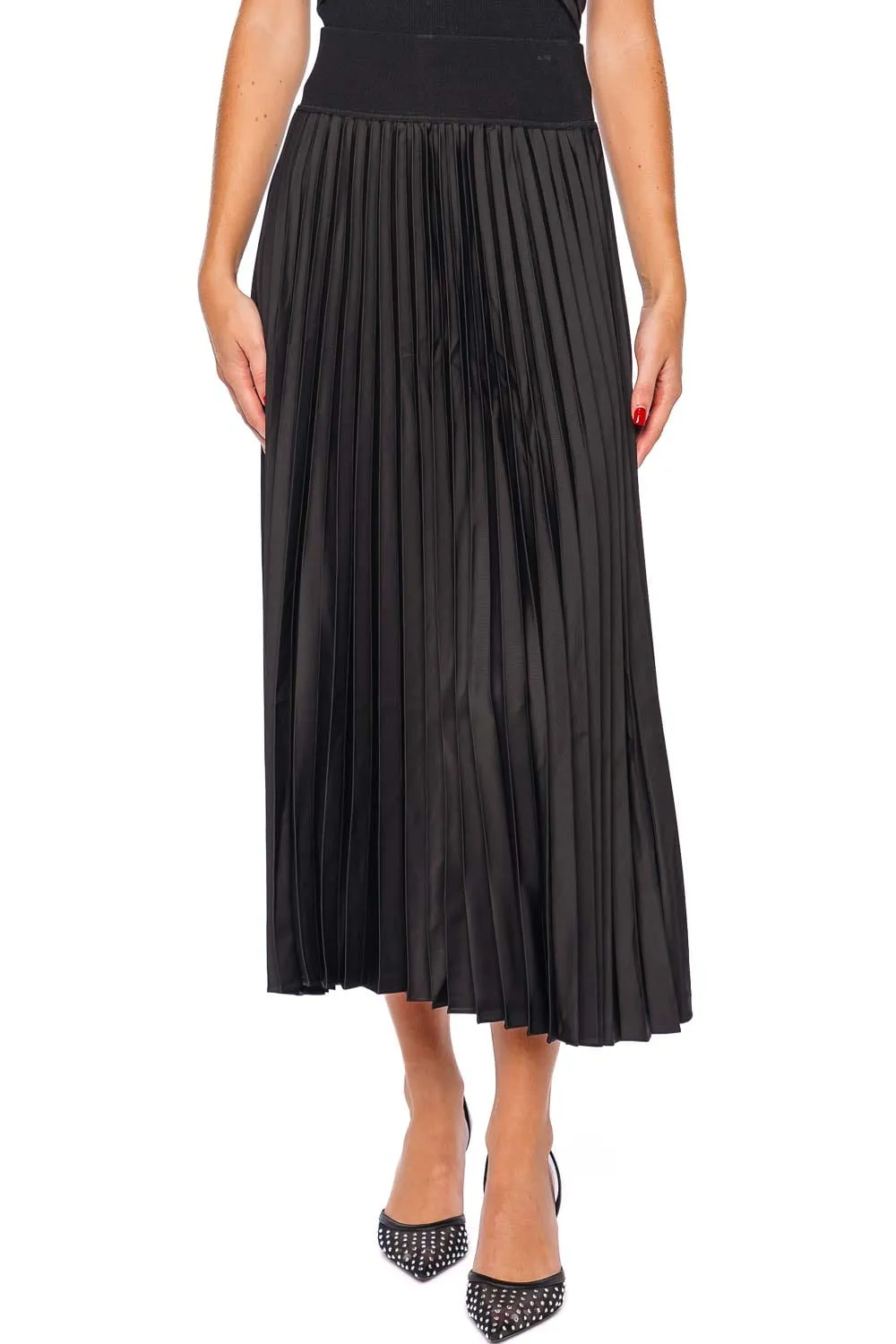 Valor Black Pleated Midi Skirt
