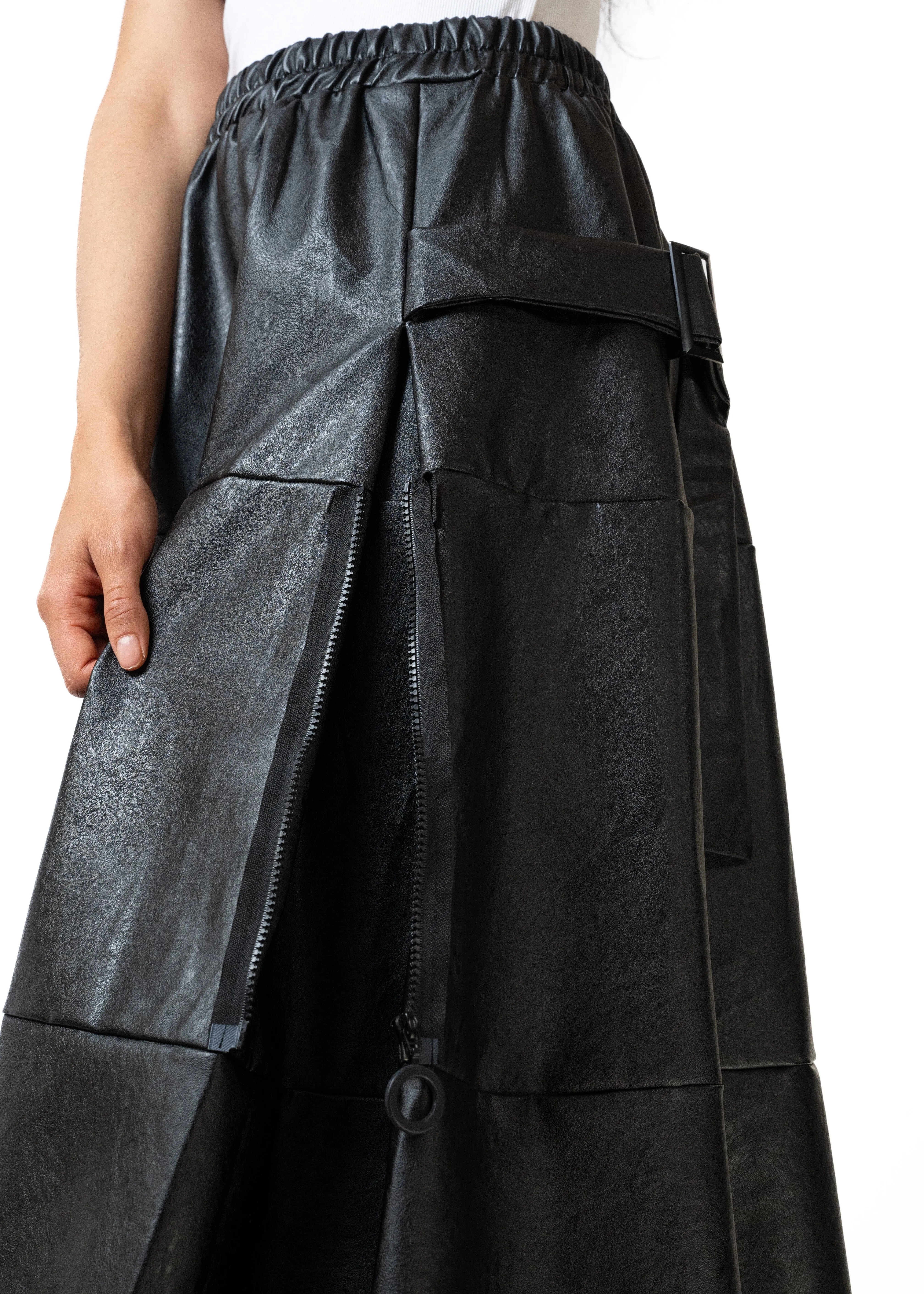 Vegan Leather A-Line Zip Skirt