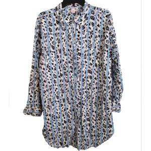 Victoria's Secret Striped Leopard Print Button-Up Night Shirt Size Large