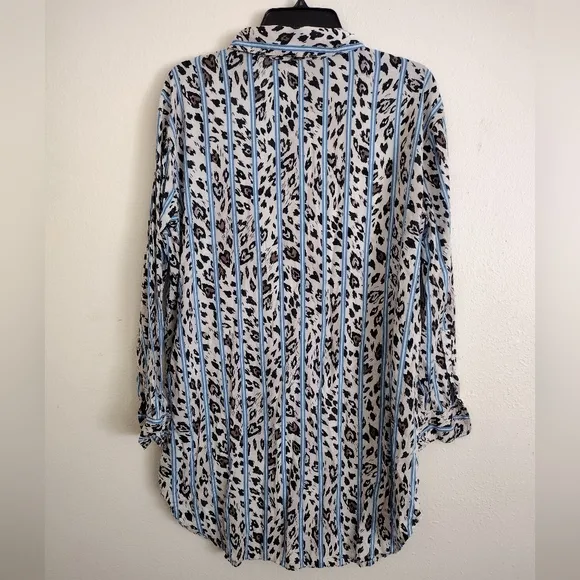 Victoria's Secret Striped Leopard Print Button-Up Night Shirt Size Large