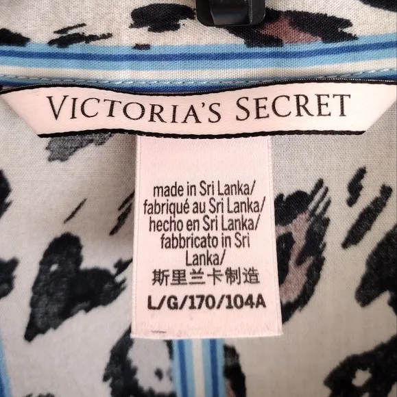 Victoria's Secret Striped Leopard Print Button-Up Night Shirt Size Large
