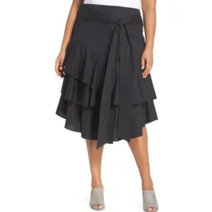 Vince Camuto Ruffle Tie Midi Black Plus Size Skirt Size 16W NWT