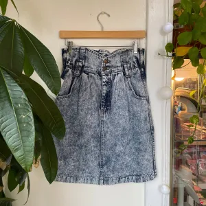 Vintage 80s 90s Stefano Int'l acid stone wash high waist denim skirt // 28 inch waist  (ht2416)