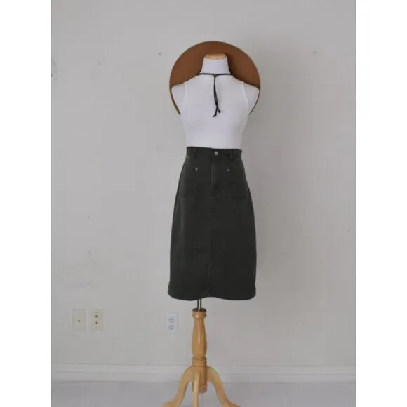 Vintage 80s Green All Cotton high waisted skirt size 10P | 33 waist