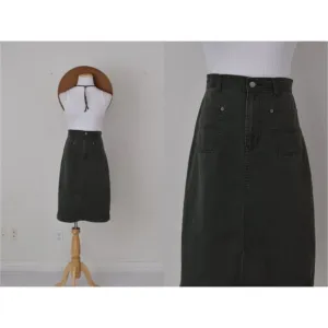 Vintage 80s Green All Cotton high waisted skirt size 10P | 33 waist