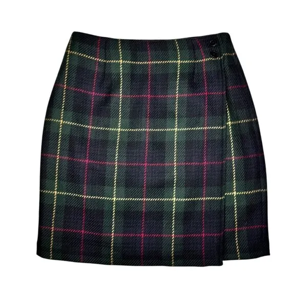 Vintage 90s Talbots Wool Plaid Tartan Wrap Skirt Sz. M Dark Academia Preppy
