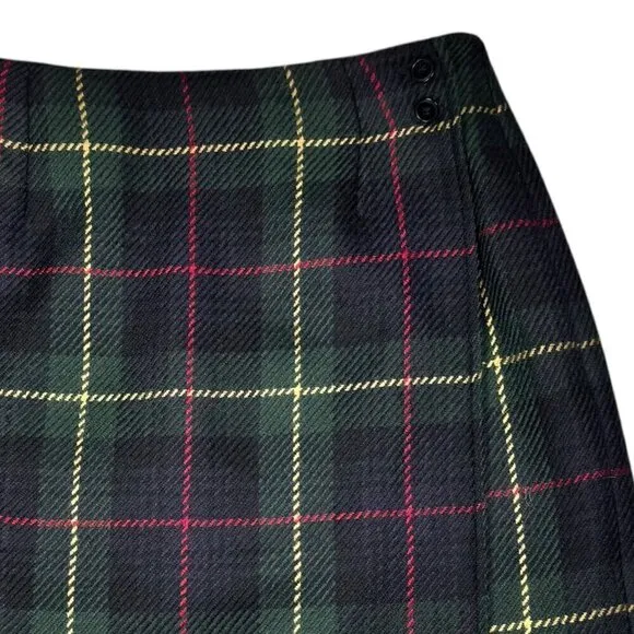 Vintage 90s Talbots Wool Plaid Tartan Wrap Skirt Sz. M Dark Academia Preppy