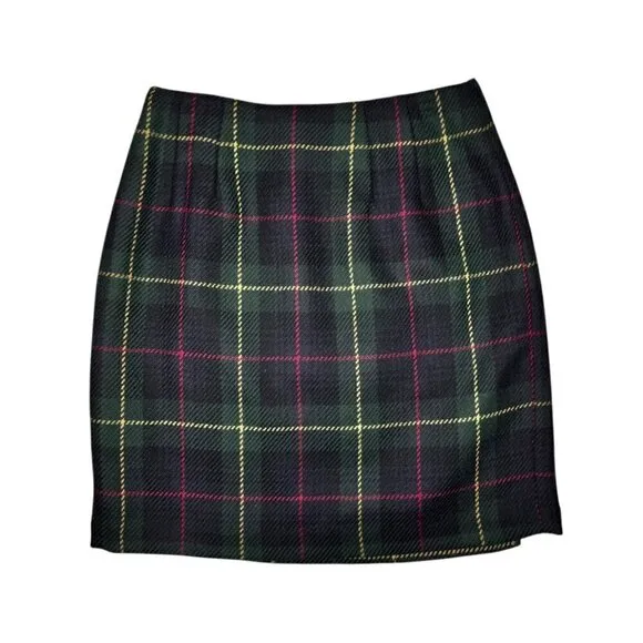 Vintage 90s Talbots Wool Plaid Tartan Wrap Skirt Sz. M Dark Academia Preppy