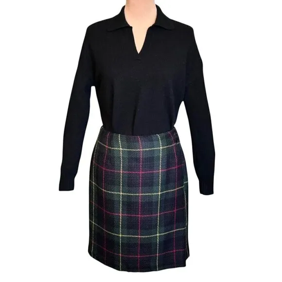 Vintage 90s Talbots Wool Plaid Tartan Wrap Skirt Sz. M Dark Academia Preppy