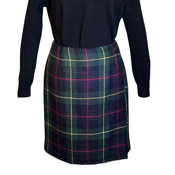 Vintage 90s Talbots Wool Plaid Tartan Wrap Skirt Sz. M Dark Academia Preppy