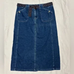 Vintage 90s White Stag Blue Denim Midi Skirt With Floral Belt Size 12 Petite