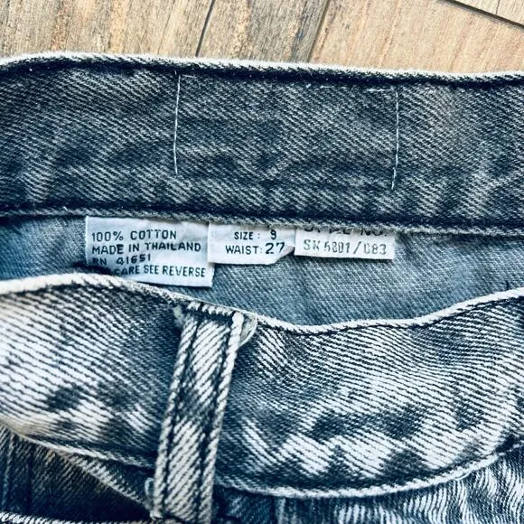 Vintage Acid Wash Denim Jean Skirt Faded Black 1990s Grunge High Wasited