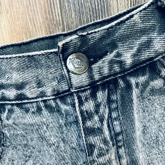 Vintage Acid Wash Denim Jean Skirt Faded Black 1990s Grunge High Wasited