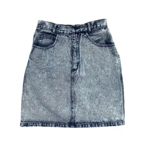 Vintage Acid Wash Denim Jean Skirt Faded Black 1990s Grunge High Wasited