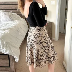 Vintage Elie Tahari Floral Embroidered A-Line Midi Skirt 2 Romantic Whimsical