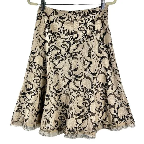 Vintage Elie Tahari Floral Embroidered A-Line Midi Skirt 2 Romantic Whimsical