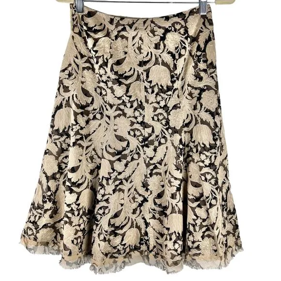 Vintage Elie Tahari Floral Embroidered A-Line Midi Skirt 2 Romantic Whimsical