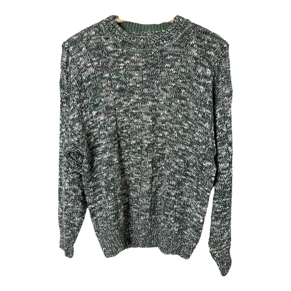 Vintage Grandpa Sweater Large Green Chunky Knit Crewneck Oversized 90s