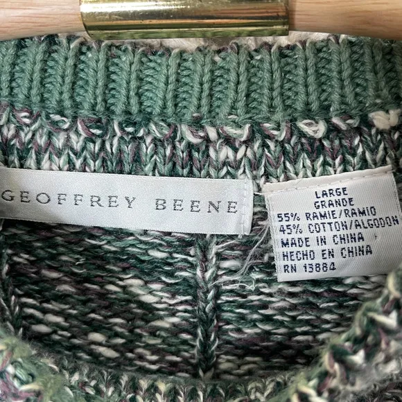 Vintage Grandpa Sweater Large Green Chunky Knit Crewneck Oversized 90s