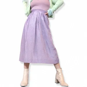 Vintage high waisted 100% silk ditzy floral skirt in dusty lilac lavender